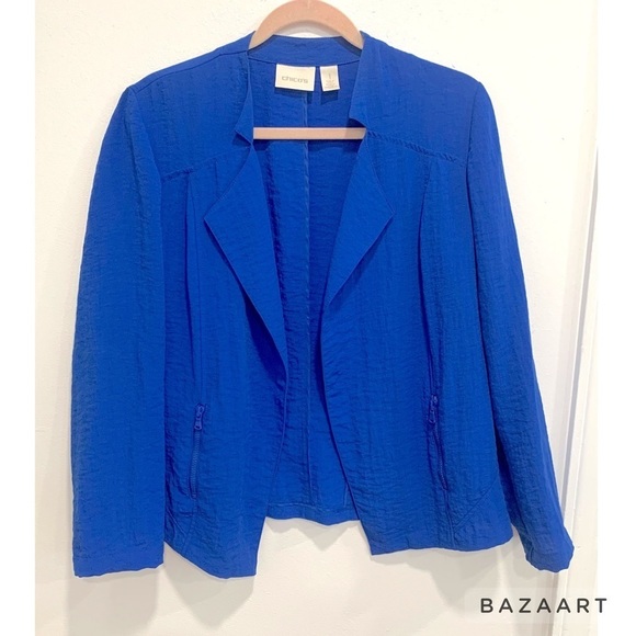Chico's Enamel Blue Textured Moto Jacket Size 1 (8/10) Small - Picture 1 of 5